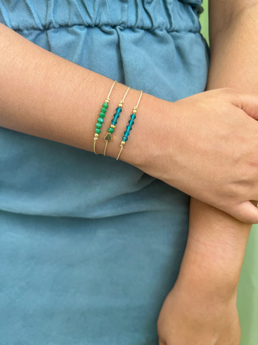Green-Blue Heart Adjustable Bracelet Set