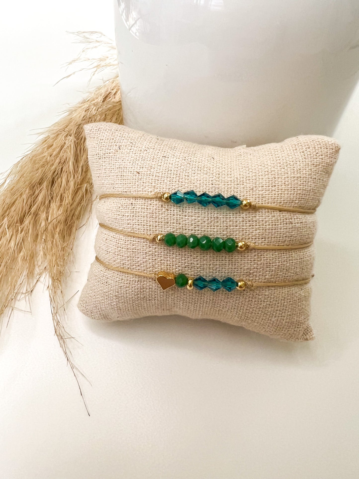 Green-Blue Heart Adjustable Bracelet Set
